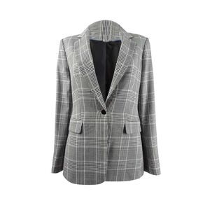 Calvin Klein Women's Petite Plaid One-Button Blazer (2P, Charcoal Multi)